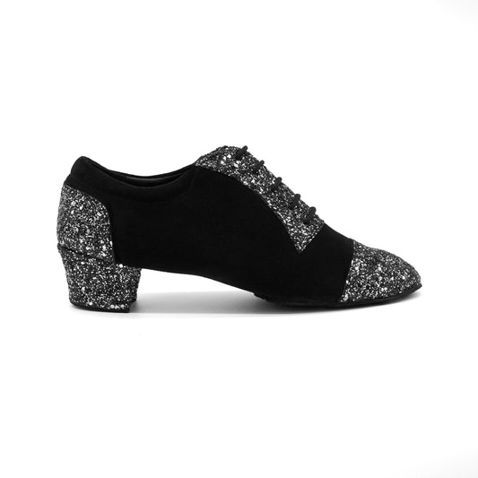 Nocturno Brillante – Λαμπερό Παπούτσι Latin με Μαύρο Καστόρι & Ασημόμαυρο Glitter – Χειροποίητο CatherineStella