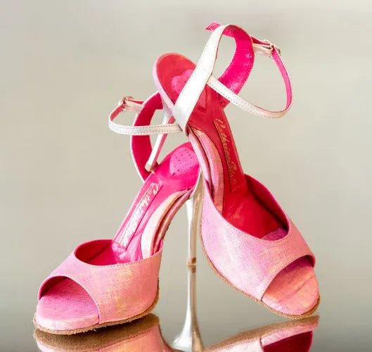 ΑΚΤΙΣ - CatherineStella, ροζ-χρυσο χορευτικό πέδιλο tango shoes, παπούτσια χορού tango για γυναίκες, tango shoes for tango, women shoes
