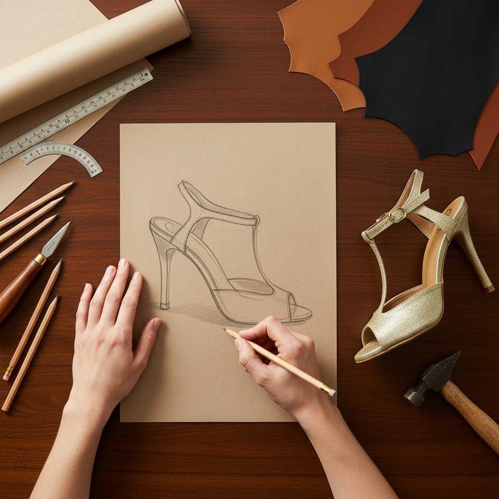 Χειροποίητα custom παπούτσια Cathrine-Stella, σε διαδικασία δημιουργίας με λεπτομέρειες και μοναδικότητα.