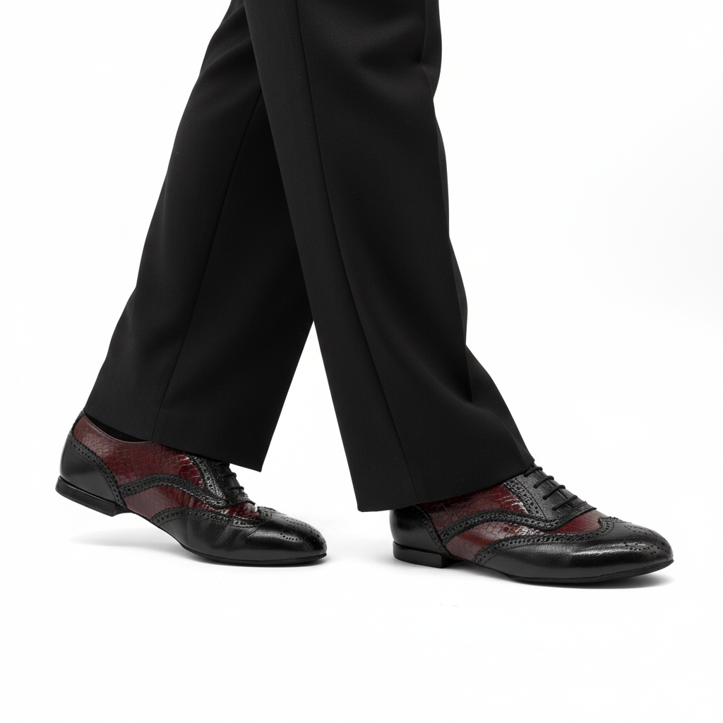 Carmine Noir – Ανδρικό Tango Παπούτσι, Μαύρο Λουστρίνι & Μπορντό Κροκό, Δέρμα CatherineStella