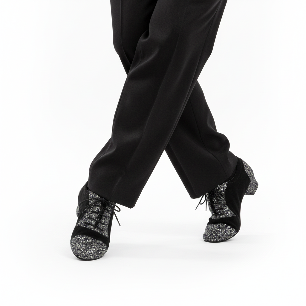 Nocturno Brillante – Λαμπερό Παπούτσι Latin με Μαύρο Καστόρι & Ασημόμαυρο Glitter – Χειροποίητο CatherineStella